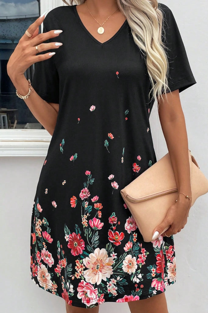 Floral V-Neck Short Sleeve Dress