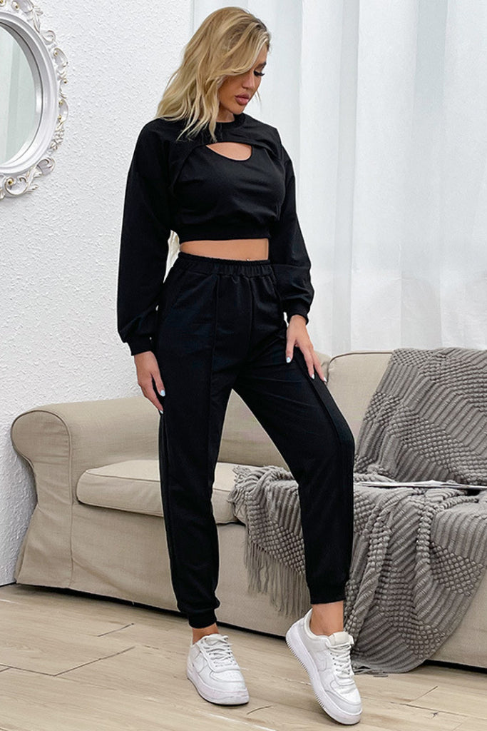 Cut Out Crop Top and Joggers Set - Zoretti Clothing