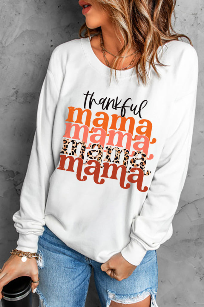 THANKFUL MAMA Graphic Dropped Shoulder Round Neck Sweatshirt