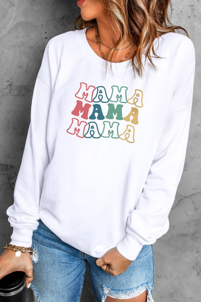 MAMA Graphic Round Neck Drop Shoulder Sweatshirt