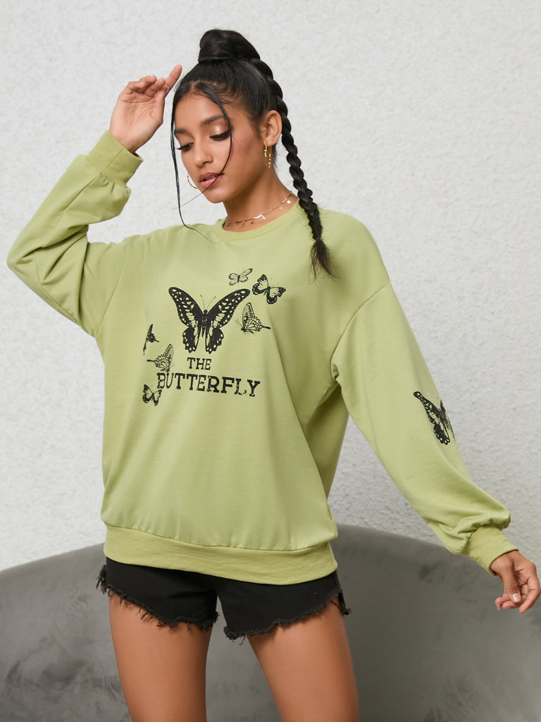 Butterfly Graphic Drop Shoulder Sweatshirt