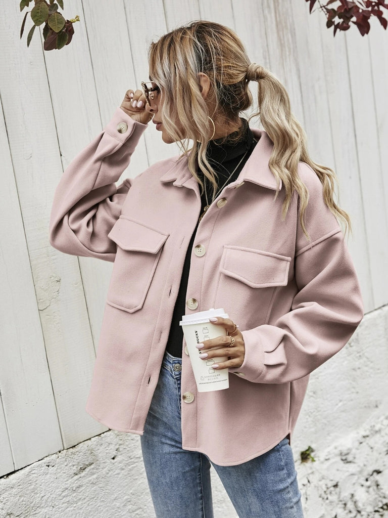 Dropped Shoulder Shacket with Pockets